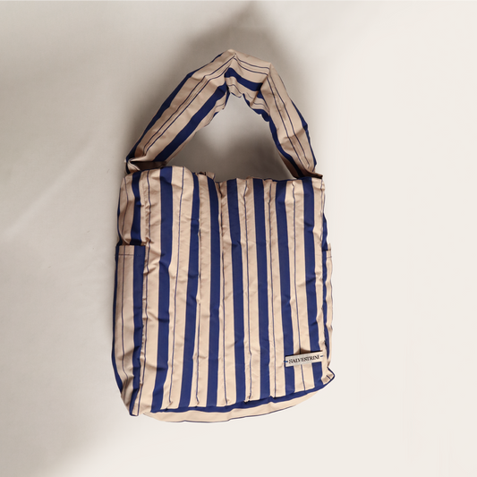 The Puffy Beach Tote in Navy Stripes