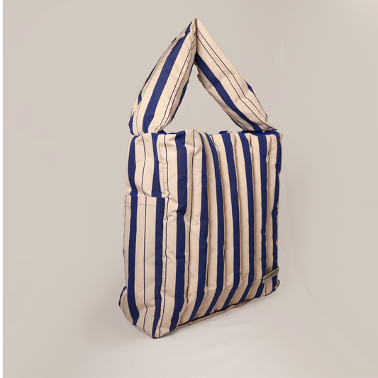 The Puffy Beach Tote in Navy Stripes