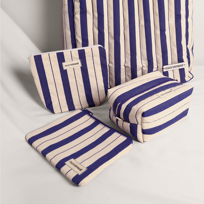 The Puffy Beach Tote in Navy Stripes